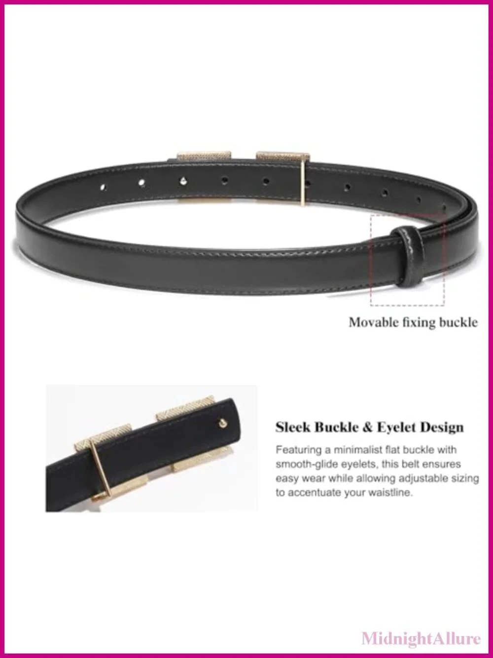 Skinny PU Leather Waist Belt Gold Buckle Adjustable Women's Thin Belt
